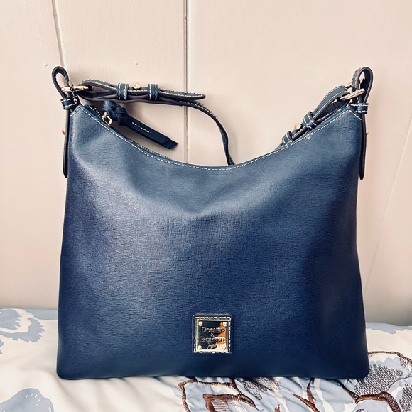 Dooney & Bourke Handbags - Dooney & Bourke Navy Leather Shoulder Bag with Gold Accents